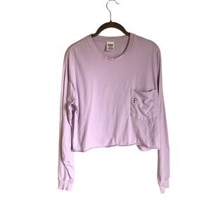 PINK Victoria’s Secret Cropped Long Sleeve Pocket Tee Lavender Cotton Size M
